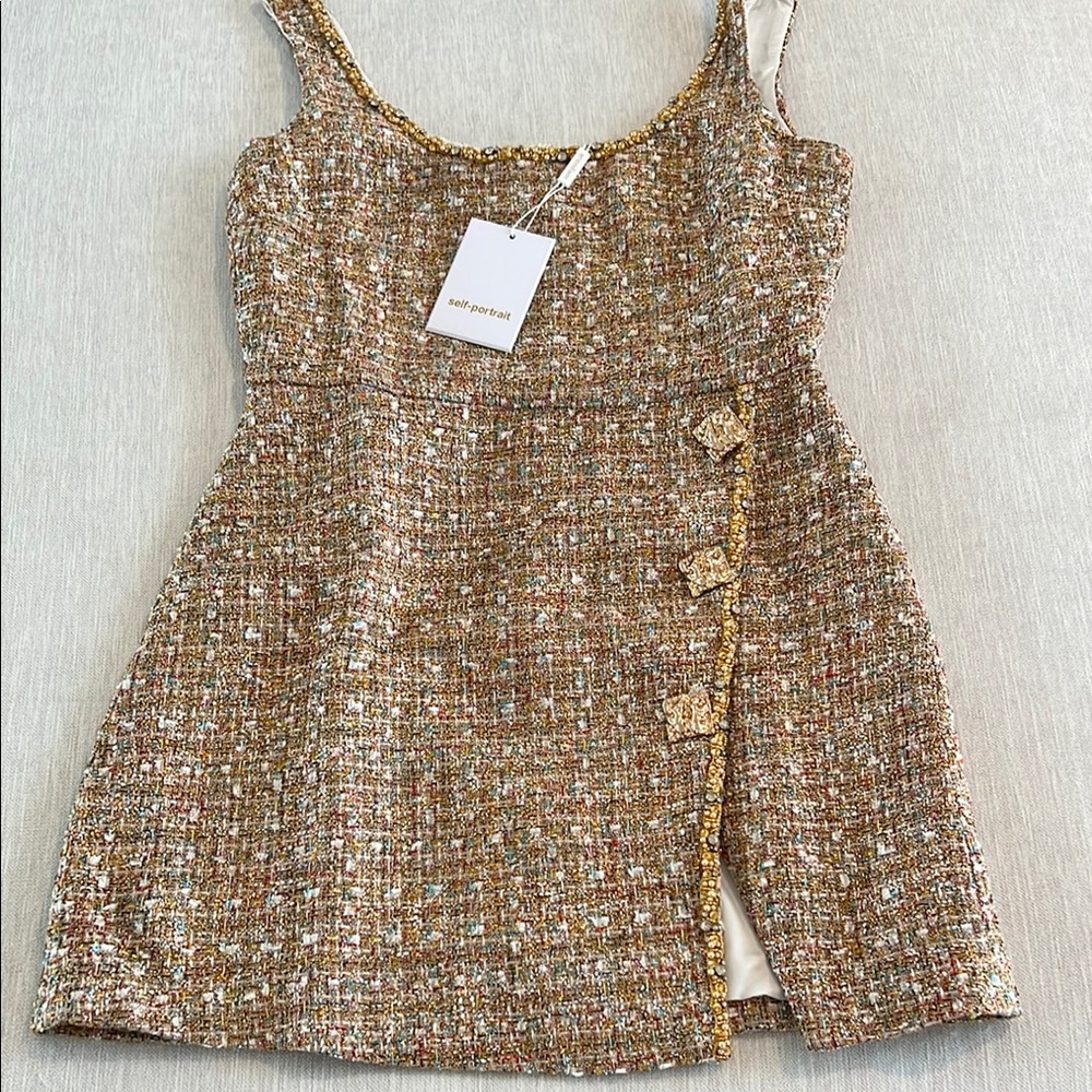 Chic Tweed Boucle Mini Dress with Button Accents